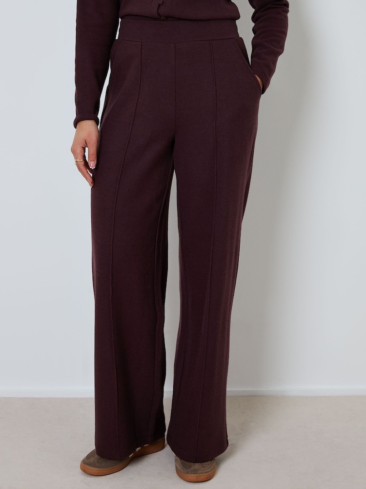 Threadbare Brown Wide Leg Seam Detail Ribbed Wide Leg Joggers - Image 2 of 4 Threadbare Brown Wide Leg Seam Detail Ribbed Wide Leg Joggers - Image 2 of 4