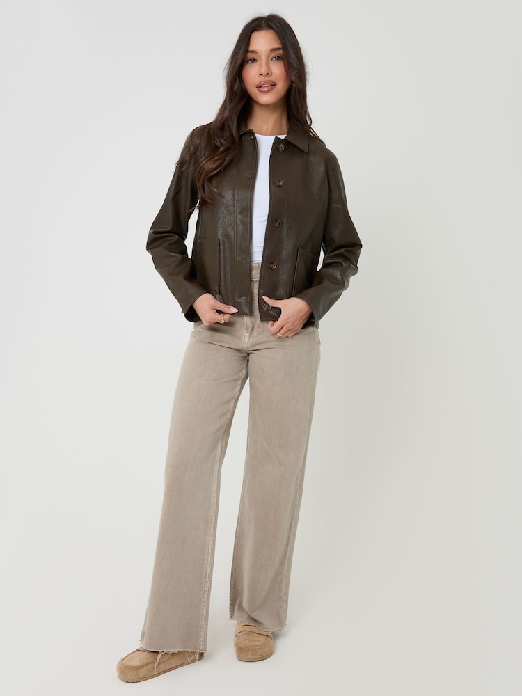 Threadbare Faux Leather Cropped Button Up Jacket - Bild 5 von 5