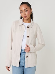 Threadbare Cream Yoke Detail Suedette Shacket - Image 1 of 4