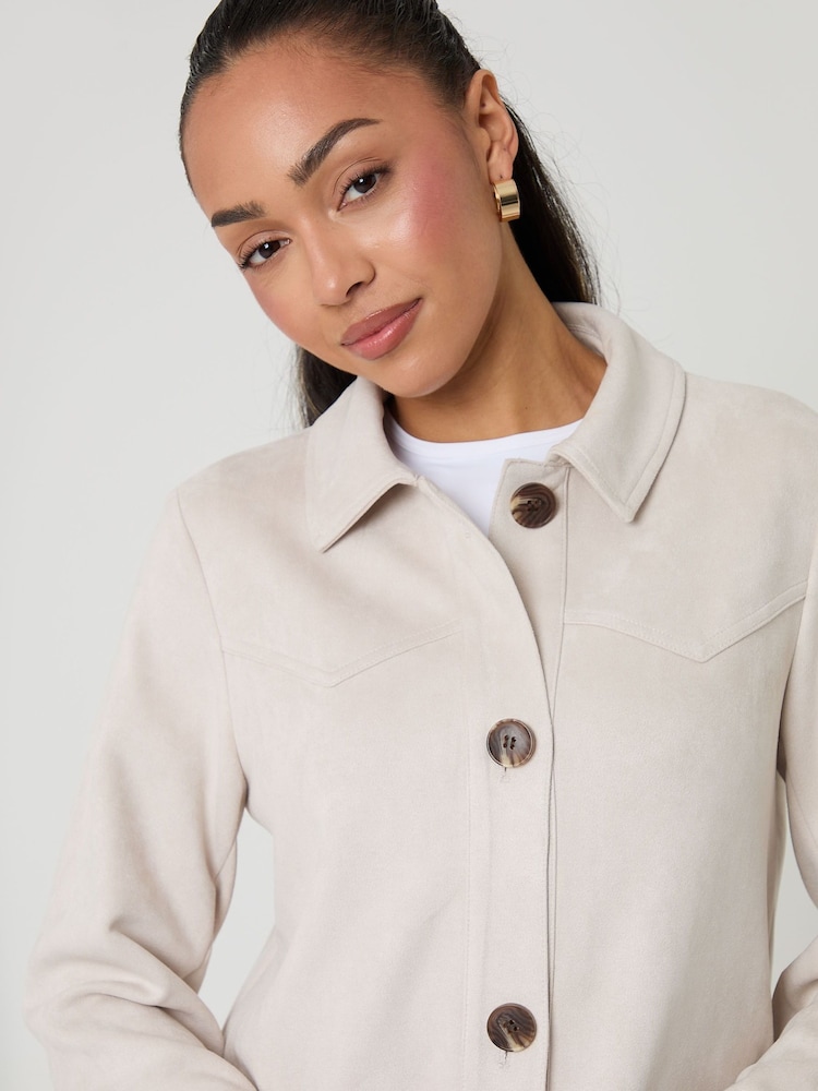 Threadbare Cream Yoke Detail Suedette Shacket - Image 4 of 4