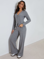 Threadbare Grey Wide Leg Seam Detail Ribbed Wide Leg Joggers - Image 1 of 4