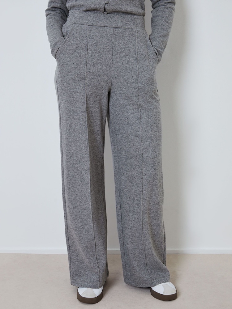 Threadbare Grey Wide Leg Seam Detail Ribbed Wide Leg Joggers - Image 2 of 4 Threadbare Grey Wide Leg Seam Detail Ribbed Wide Leg Joggers - Image 2 of 4