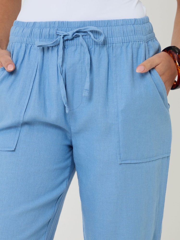 Threadbare Blue Regular Fit Linen Blend Tapered Trousers - Image 5 of 5