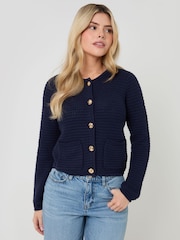 Threadbare Blue Patch Pocket Crew Neck Cardigan - Image 1 of 4
