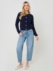 Threadbare Blue Patch Pocket Crew Neck Cardigan - Image 3 of 4