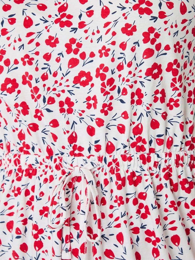 Threadbare Red Drawstring Waist Boat Neck Cotton Jersey Maxi Dress - Image 5 of 5