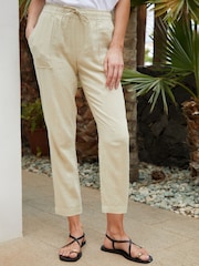 Threadbare Natural Curve Linen Blend Tapered Trousers - Image 2 of 4