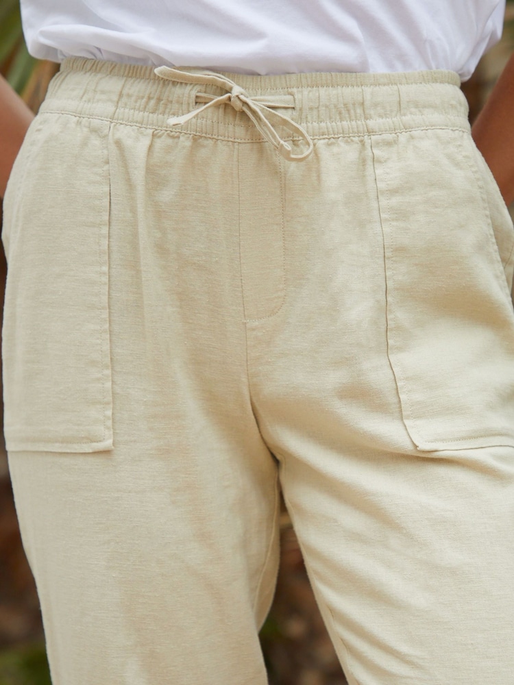 Threadbare Natural Curve Linen Blend Tapered Trousers - Image 4 of 4