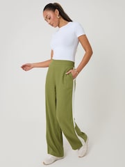 أخضر - Threadbare Side Stripe Linen Blend Wide Leg Trousers - Image 2 of 4