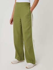 أخضر - Threadbare Side Stripe Linen Blend Wide Leg Trousers - Image 3 of 4