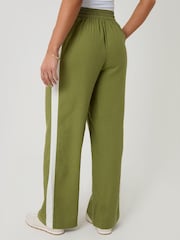 أخضر - Threadbare Side Stripe Linen Blend Wide Leg Trousers - Image 4 of 4