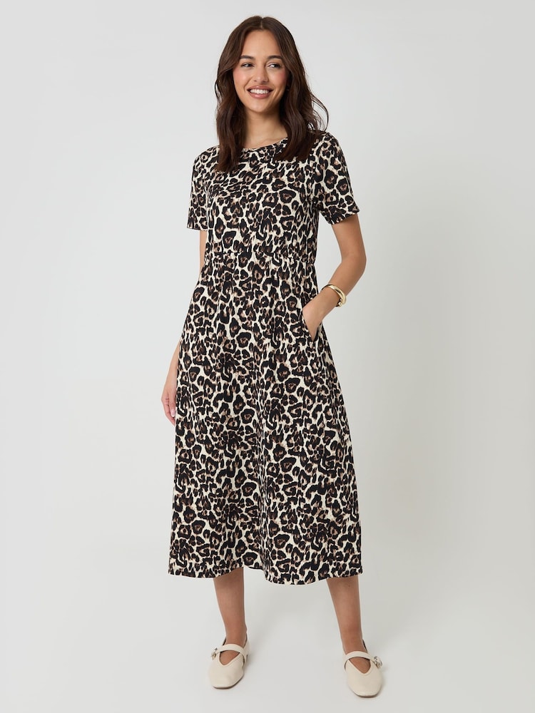 Threadbare Animal Cotton Smock Style Midi Dress - Image 2 of 5