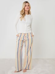 Threadbare Cream Stripe Button Front Cotton Pyjamas Set - Image 1 of 4