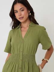 Threadbare Green Tiered Linen Blend V-Neck Maxi Dress - Image 2 of 4