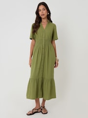 Threadbare Green Tiered Linen Blend V-Neck Maxi Dress - Image 3 of 4