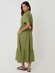 Threadbare Green Tiered Linen Blend V-Neck Maxi Dress - Image 4 of 4