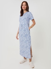Threadbare Blue Drawstring Waist Side Split Cotton Jersey Midi Dress - Image 3 of 4