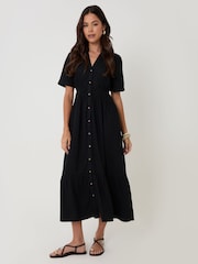 Threadbare Black Tiered Linen Blend V-Neck Maxi Dress - Image 3 of 4