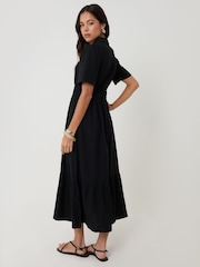 Threadbare Black Tiered Linen Blend V-Neck Maxi Dress - Image 4 of 4