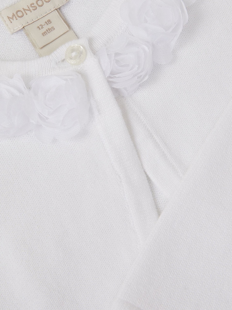 Monsoon White Baby Ottilie Appliqué Rose Cardigan - Image 3 of 3