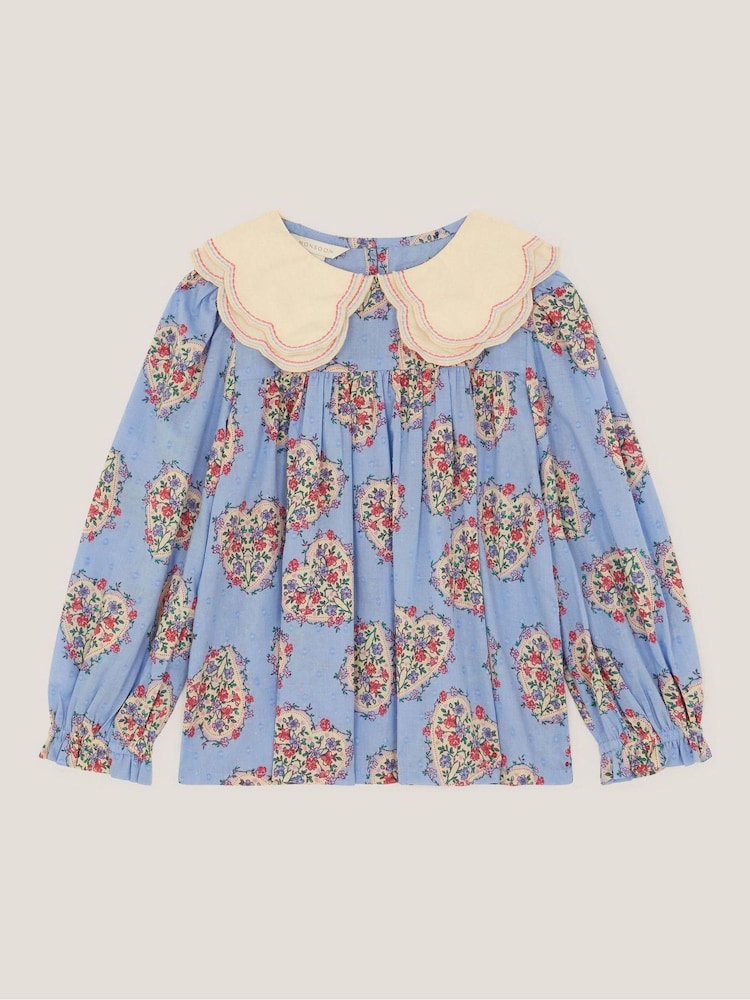 بلوزة بطبعة قلب بحواف مموّجة من Monsoon - صورة 1 من 3