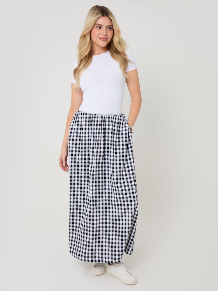Threadbare Black Gathered Waist Gingham Maxi Skirt - Image 2 of 5