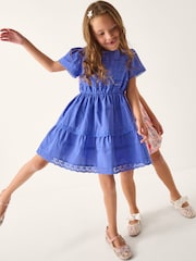 Monsoon Blue Broderie Tiered Dress - Image 1 of 4