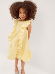 Monsoon Yellow Appliqué Flower Ruffle Dress - Image 1 of 4