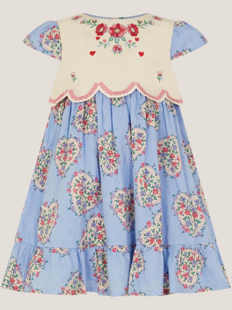 فستان مزيّن بطبعة قلوب مع حواف مطرّزة للبيبي من Monsoon - صورة 1 من 3