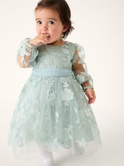 Monsoon Green Baby Beatrice Floral Embroidered Party Dress - Image 1 of 4
