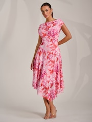 Jolie Moi epäsymmetrinen kuviollinen pitsimekko drapeerauksella - Kuva 1 / 7