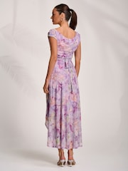 Jolie Moi Purple Asymmetric Draped Mesh Maxi Dress - Image 2 of 7