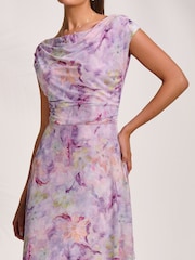 Jolie Moi Purple Asymmetric Draped Mesh Maxi Dress - Image 4 of 7