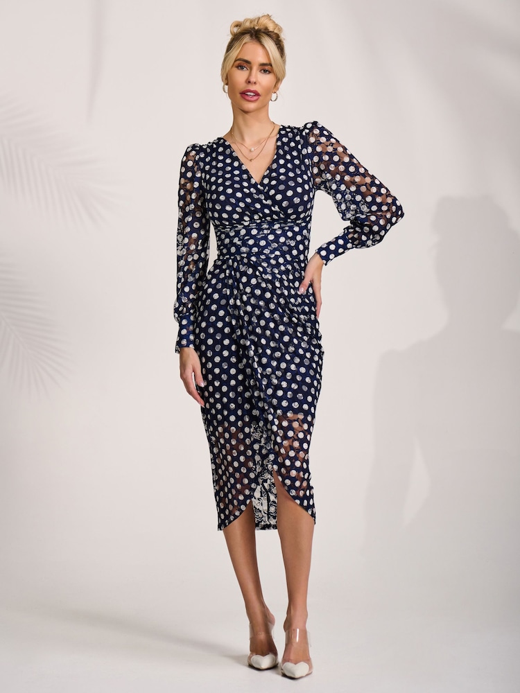 Jolie Moi Lace Long Sleeve Ruched Bodycon Dress - Image 1 of 7