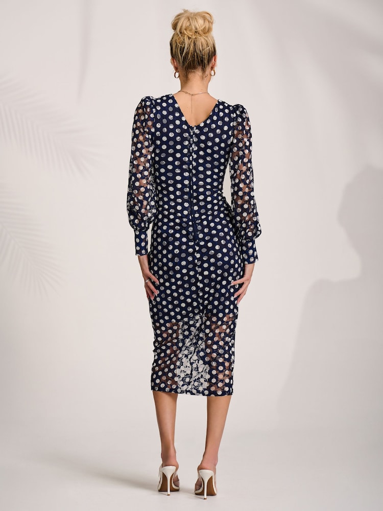 Jolie Moi Lace Long Sleeve Ruched Bodycon Dress - Image 2 of 7