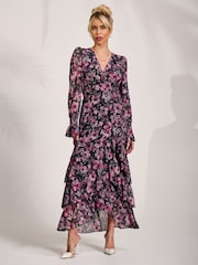 Jolie Moi Black Ruffle Hem Mesh Maxi Dress - Image 4 of 7