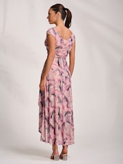 Jolie Moi Pink Asymmetric Draped Mesh Maxi Dress - Image 2 of 7