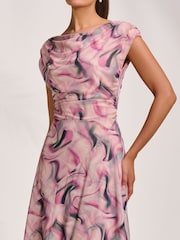 Jolie Moi Pink Asymmetric Draped Mesh Maxi Dress - Image 5 of 7