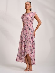 Jolie Moi Pink Asymmetric Draped Mesh Maxi Dress - Image 7 of 7