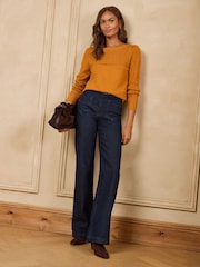 Love & Roses Ochre Yellow Scalloped Slash Neck Long Sleeve Knitted Top - Image 3 of 5