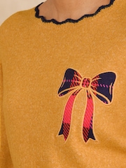 Love & Roses Boat Neck Ochre Yellow Scalloped Christmas Knitted Jumper - Image 2 of 4