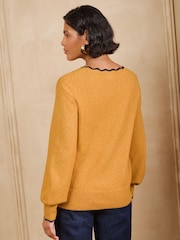 Love & Roses Boat Neck Ochre Yellow Scalloped Christmas Knitted Jumper - Image 4 of 4