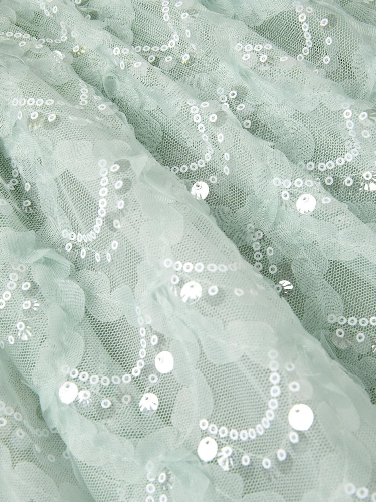 Monsoon Green Carly Sparkle Scallop Ruffle Party Dress - Image 4 of 4 Monsoon Green Carly Sparkle Scallop Ruffle Party Dress - Image 4 of 4