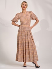 Jolie Moi Animal Puff Sleeve Printed Mesh Maxi Dress - Image 1 of 6