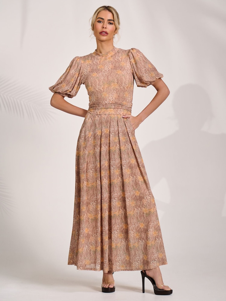 Jolie Moi Animal Puff Sleeve Printed Mesh Maxi Dress - Image 1 of 6