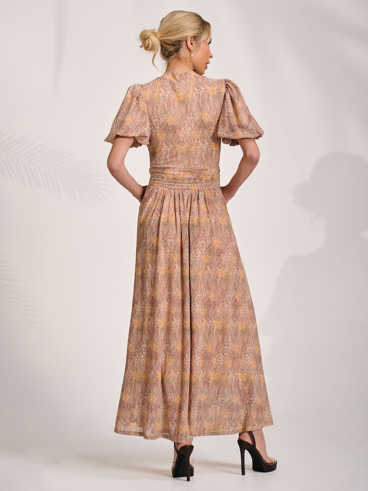 Jolie Moi Animal Puff Sleeve Printed Mesh Maxi Dress - Image 2 of 6