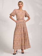 Jolie Moi Animal Puff Sleeve Printed Mesh Maxi Dress - Image 4 of 6