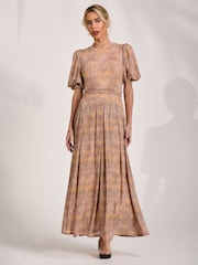 Jolie Moi Animal Puff Sleeve Printed Mesh Maxi Dress - Image 5 of 6