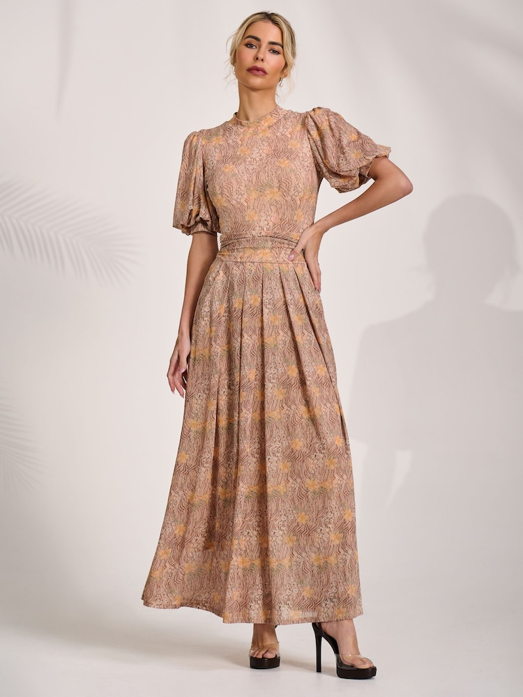 Jolie Moi Animal Puff Sleeve Printed Mesh Maxi Dress - Image 6 of 6