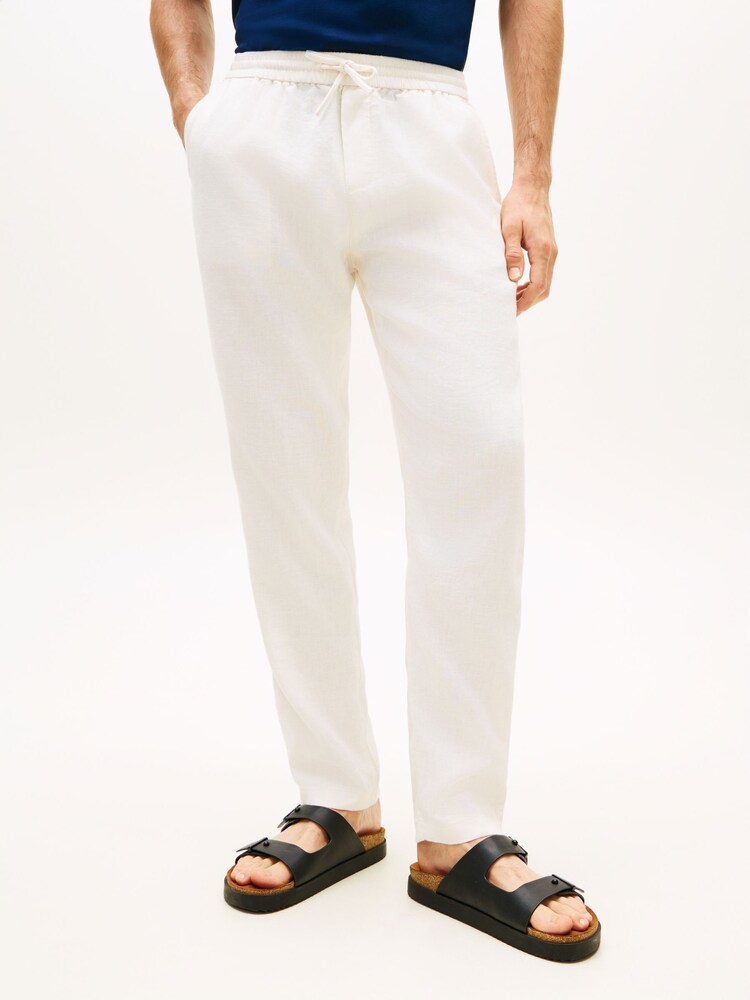 Tommy Hilfiger Cream Harlem Tapered Leg Linen Blend Chinos - Image 1 of 5 Tommy Hilfiger Cream Harlem Tapered Leg Linen Blend Chinos - Image 1 of 5
